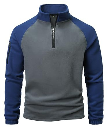 MakingDa Giacche in pile da uomo per attività all'aperto mezza zip manica lunga leggera isolante adulto blocco di colore top blu XL