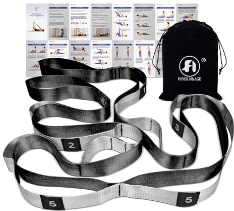 Foyer Nuage Yoga Stretching Band, nicht elastischer Yoga-Stretchgurt mit Schlaufen, 3,8 cm x 2,45 m, Stretchbänder für Physiotherapie, Pilates, Tanz, Gymnastikübungen