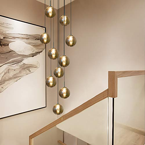 CBJKTX Pendelleuchte Wohnzimmer Hängelampe | Hängeleuchte 10 Flammig 240CM Höheverstellbar(Rauchgrau)