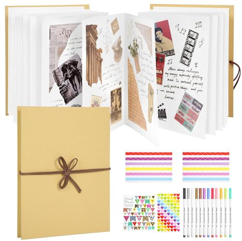 Extendable DIY Scrapbook with Pearlescent White Pages 66 Pages 300GSM | Uncle Paul Thick Paper Stretchable Folding Photo Album for Christmas Art & Memory Keeping DS01A4KW66