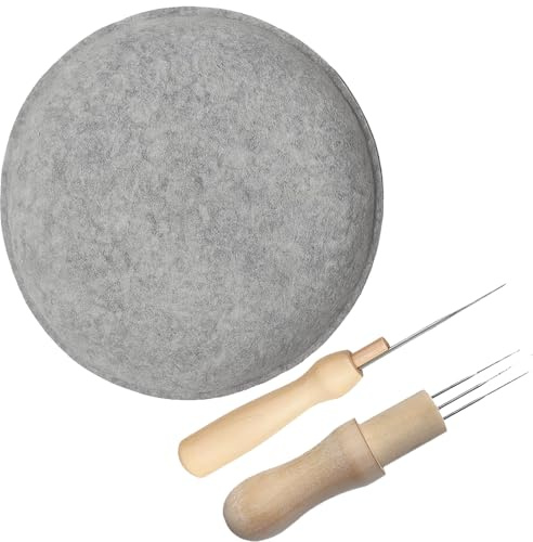 3 Teiliges Starterset für Trockenfilzen inklusive Runde Filzmatte 25x25x3.5 cm, Filzen Starterset, Filznadeln zum Trockenfilzen, Filzunterlage zum Filzen mit Filznadeln, für Anfänger und DIY Projekte