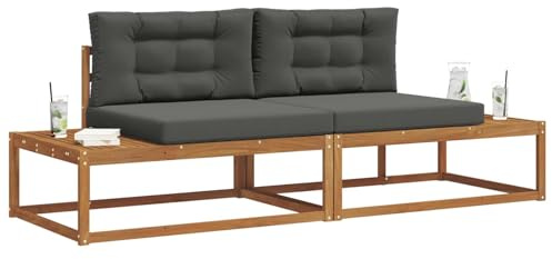 vidaXL Outdoor-Sofagarnitur mit Kissen 2 Stück Natur und Anthrazit, Cooles Outdoor-Sofa, Langlebiges Gartenmöbel, Modulare Couch, Flexibles Patiositzmöbel, Wetterfestes Lounge-Set