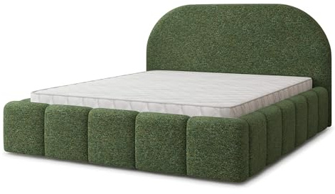 Masseno Polsterbett FLUSSO BL 140x200 cm, Doppelbett, Bettkasten, Stauraum, Lattenrost Und Kopfteil - Grün, Bella 80