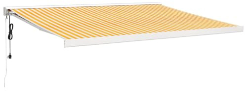 fsahslih Toldo con brazo articulado de 4 x 3 m, toldo retráctil para terraza a rayas amarillas y blancas, toldo de pared de aluminio y poliéster, protección solar para terraza, balcón y jardín