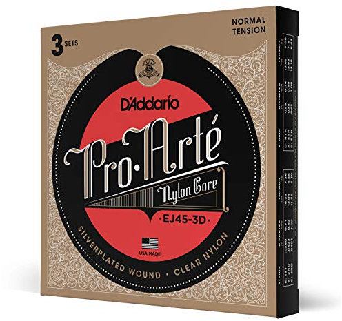D'Addario Cuerdas Guitarra Española - EJ45-3D Pro-Arte, cuerdas de nailon para guitarra clásica, tensión normal, 3 juegos
