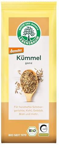 Lebensbaum Kümmel ganz, Bio-Gewürz aus Kümmel-Samen, Gewürz mit erdigem und warmem Aroma, für Eintöpfe, Kartoffelgerichte & Sauerteigbrot, vegan, 50g