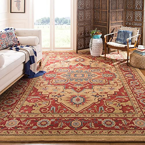 SAFAVIEH Traditionell Teppich für Wohnzimmer, Esszimmer, Schlafzimmer - Mahal Collection, Kurzer Flor, Rot und natürlich, 201 X 279 cm