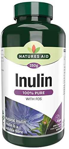 Natures Aid Inulin Powder 250g – Chicory Root Prebiotic Natural Soluble Fibre with FOS – Supports Gut Health & Digestion – High Fibre, Low Calorie - Vegan, Non-GMO, Gluten-Free - 100% Pure