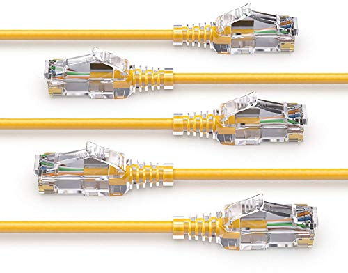 PureLink MC1503-030 CAT6 Netzwerkkabel UTP (10/100/1000 Mbit/s), extra dünn mit 2X RJ45 Stecker, Patchkabel für Switch, Modem, Router, Patchpanels, Patchfelder, 5-er Set, 3,00m, gelb