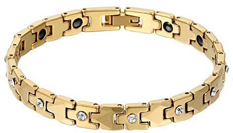 Damen Wolframcarbid Armband, Gold Biker Glieder poliert Strass Magnetarmband Gesundheit Armbänder für Frauen