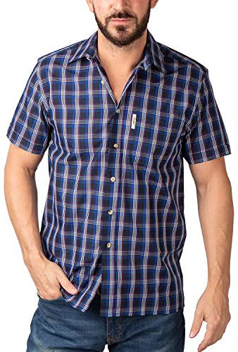 Rydale Men's Short Sleeved Shirts Check Patterned Summer Poly Cotton Work Casual Shirt (L, Kelk Navy)
