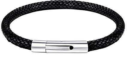 Bandmax Braided Leather Bracelets for Men,5mm Waterproof Bangle Bracelets with Stainless Steel Clasp,20CM, With Gift Packaging