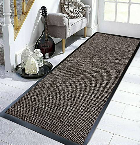 TrendMakers Medium BEIGE/BLACK Hardwearing Heavy Duty Black PVC Edge Pile Top Rubber Barrier Entrance Door Kitchen Utility Dust Floor Mats Rugs 90cm x 120cm