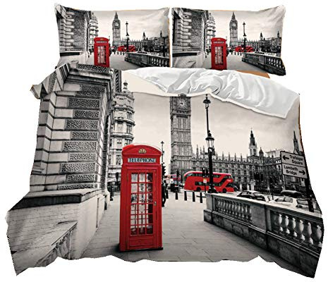 FANSU 3D Bettbezug Set, Bedding Blick auf die Stadt 2/3 Teilig Kissenbezug Hohe Qualität Microfaser Bequem Weich und Haltbar (145x200cm,London)
