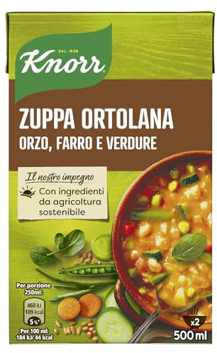 Knorr Zuppa Ortolana, Piatti Pronti Knorr con Ingredienti Naturali, Senza Coloranti e Senza Conservanti Aggiunti, Fonte di Fibre, Vegetariano, Confezione da 500 ml