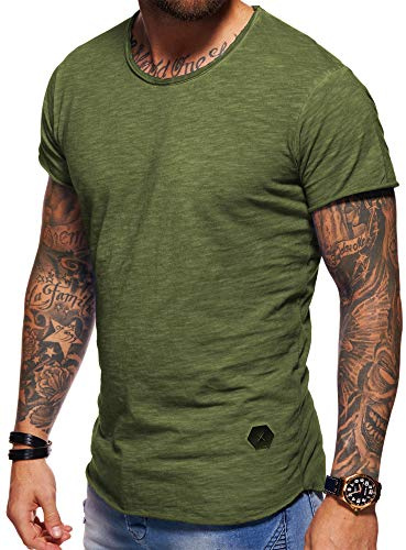 behype. Herren Oversize Kurzarm Basic T-Shirt Rundhals O-Neck 20-1730 (XXL, Khaki_Washed)