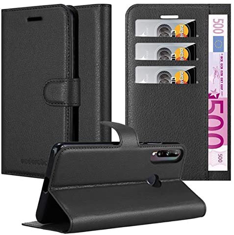 Cadorabo Hülle kompatibel mit Huawei P40 LITE E Handyhülle aus Kunst Leder Flip Klappbare Stoßfeste Magnetische [Standfunktion] [Kartenfächern] Cover Hülle für Huawei P40 LITE E Tasche in Schwarz