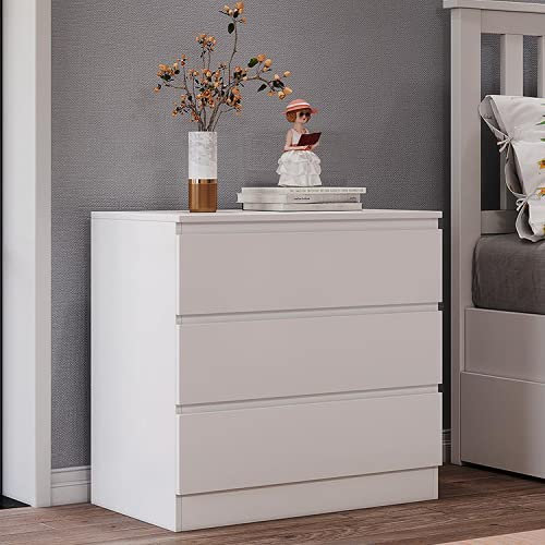 Panana Wooden 3/4/5/6 Chest of Drawers with Metal Runners Modern Bedside Storage Cabinet for Living Room Hallway Bedroom (White, 3 Drawer Chest)