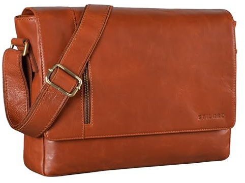 STILORD 'Davis' Messenger Bag Leder 13 Zoll Laptop Tasche Vintage Umhängetasche Schultertasche für Uni Büro Büchertasche Messengertasche Echtleder Damen und Herren, Farbe:vegetabil - brandy