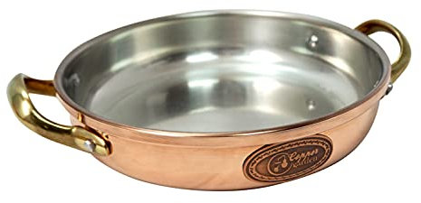 Copper Garden Kupfer Schmorpfanne 16 cm mit Griffen I Kupferpfanne lebensmittelecht verzinnt: Ideale Wärmeleitung/-verteilung I Kupfer Pfanne hoch & stabil zum Braten, Überbacken, Servieren etc.