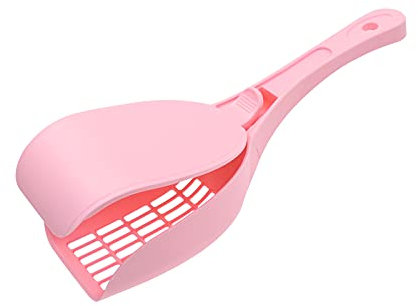 FuninCrea Cat Litter Scoop with Lid, Plastic Cat Litter Shovel with Big Holes Sieve Cat Sand Dog Pooper Scooper with Handle Easy to Use Portable Cat Litter Scooper for Cat Toilet Cleaning (pink)