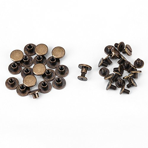 20 Pezzi Rivetti in Pelle Piatti, Viti in Ottone Rame a Testa Piatta Dadi Set Artigianale Con Accessori (5mm)