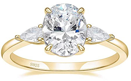 EAMTI 3CT 925 Sterling Silver Engagement Rings 3-Stone Oval Cut Cubic Zirconia CZ Wedding Promise Rings for Her Wedding Bands for Women Size 3-11, Sterling Silver, Cubic Zirconia