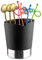 Cyrank Kitchen Utensil Holder, 3 Compartments Stainless Steel Kitchen Utensils Organiser Countertop Straw Dispenser Drinking Straw Organizer Utensil Storage Caddy for Spoons Forks Straws(Black)