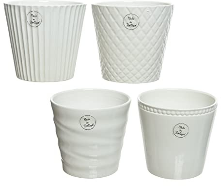 Decoris Blumentopf Keramik 13cm x 1 Stück Sortiert Steingut Pflanzentopf Dekotopf Übertopf weiß