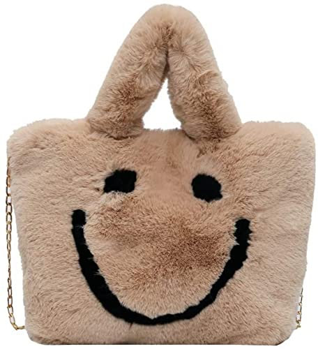 AOOPOO Frauen Winter Kunstpelz Umhängetasche Sweatshirt Handtasche Kettenriemen Umhängetasche, kaki