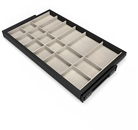 Emuca - Organisationsschublade mit sanft schließenden Schienen für Schränke, Modul 800mm, regulierbare, Tiefschwarz und Steingrau lackiert