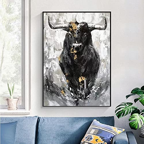Yinaa Decor Tier-Leinwand-Wandgemälde, abstrakter schwarzer Stier, Poster und Drucke, Wandkunst, Ästhetik, Bilder für die Küchendekoration, 80 x 120 cm, rahmenlos