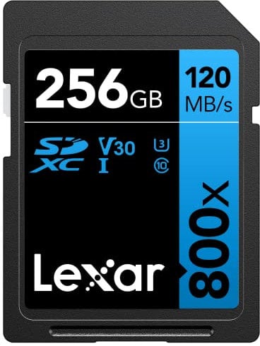 Lexar High-Performance 800x SD Karte 256GB, Speicherkarte SDXC UHS-I BLUE Series, Bis zu 120 MB/s Lesen, 45 MB/s Schreiben, für Point-and-Shoot-Kameras, DSLR-Kameras, HD-Camcorder (LSD0800256G-BNNAG)