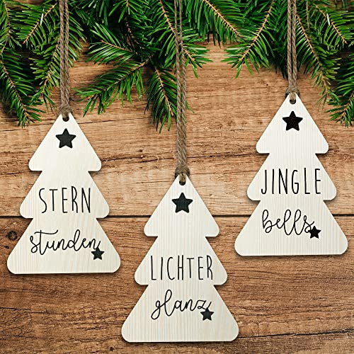 Glitzkind Christbaumschmuck Sterne aus Holz | Weihnachtsbaumschmuck Christmas Tree Decoration Tannenbaumschmuck | Holzsterne Deko Weihnachtsanhänger Geschenkanhänger | Zum Basteln & Beschriften groß