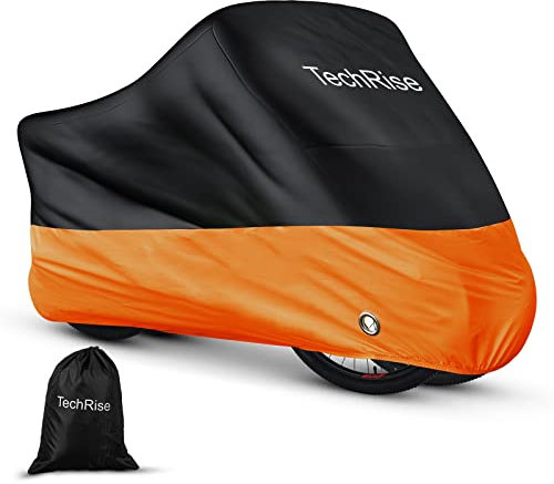 TechRise Bike Cover for 2-3 Bikes, Outdoor Motorbike Covers 220CM Long, 210D Oxford Waterproof Bicycle Cover Anti Wind Dust Rain UV with Lock-holes & Storage Bag for Mountain bikes/Road Bikes (Orange)