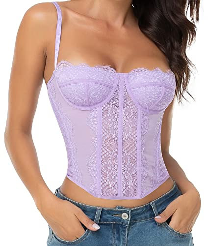 Raxnode Lace Bustier Corset Tops for Women - Sexy Going Out Party Club Top with Buckle