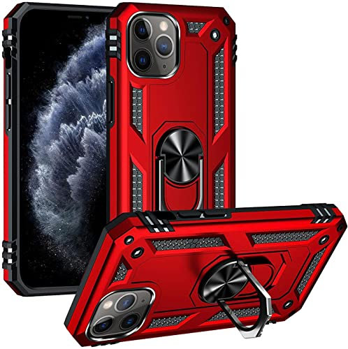 Verco Hybrid Armor Shiel Case für iPhone 11 Pro Max Hülle, extrem robust mit Magnet Fingerring Halter Handyhülle für iPhone 11 Pro Max Panzerhülle, Rot