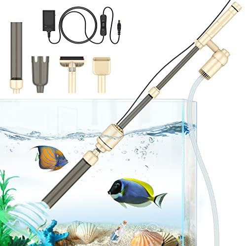 bedee Electric Aquarium Gravel Cleaner, Fish Tank Cleaner, 6-IN-1 Fish Tank Sand Cleaner Vacuum Kit for Water Changing & Wash Sand with Adjustable Water Flow, Beige