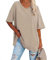 Famulily Women's Short Sleeve T Shirts Half Sleeve V Neck T Shirts Comfy Cotton Loose Tunic Blouse Tops Beige XL