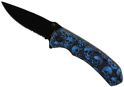 G8DS® Klappmesser Scharfes Outdoor Messer Jagdmesser & Survival Knife Einhandmesser Taschenmesser mit Edelstahlklinge (Totenkopf Blau)