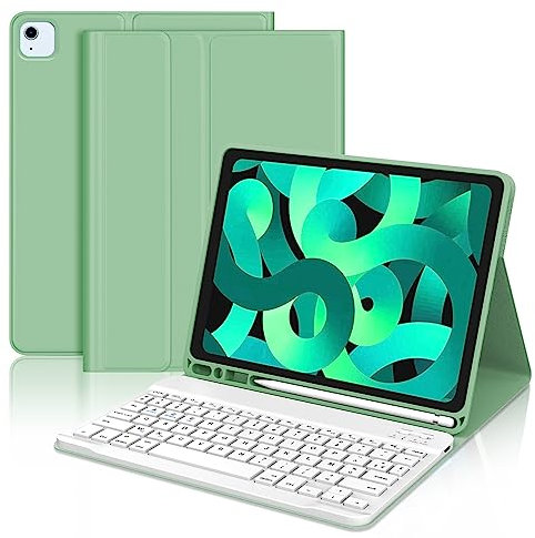 JADEMALL Coque Clavier pour iPad Air 5 2022/Air 4 2020, AZERTY Clavier Bluetooth Magnétique Détachable pour iPad Air 5/4 Generation 10.9, Vert Clair