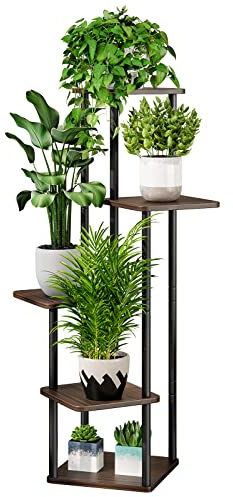 AZERPIAN Plant Stand 5 Layers Indoor Metal Shelf Flowers Multi Plant Corner Tall Patio Garden Living Room Balcony Bedroom Black Oak