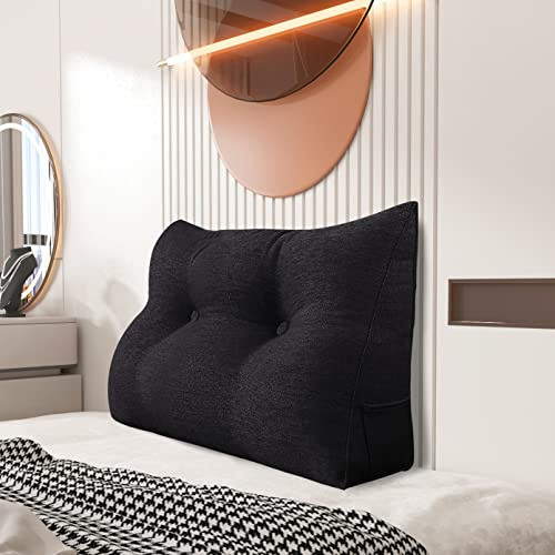 Johnear Rückenkissen als Bettkopfteil Rückenkissen Bett Dreieckiges Lesekissen Rückenlehnkissen Lendenkissen Bücherkissen Kopfenden Stützkissen für Bett Sofa (Anthrazitschwarz, 80×20×50cm)
