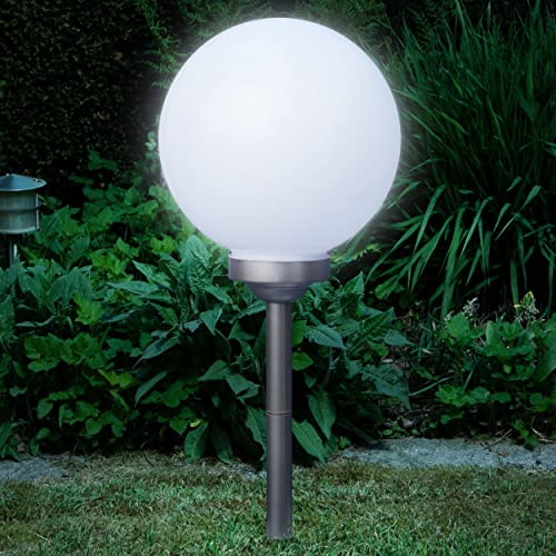 Bonetti Solar Gartenkugel für außen mit LED Beleuchtung, inkl. Erdspieß, 600 mAh Akku, Einschaltautomatik, Moderne und stylische Kugelleuchte (2, Ø 30 cm, kalt-weiß)