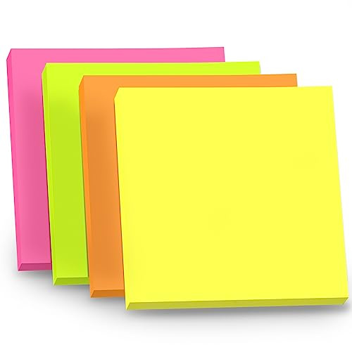 WAYTEX 400 Notes Autocollantes Repositionnables Lot de 4 blocs de 100 Sticky Notes Carrées 75 x 75 mm 4 Couleurs Néon