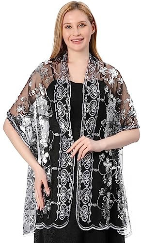 Central Chic Pailletten-Schal, Pashmina, Wickeltuch, Hochzeit, Brautjungfern, Kleider, Wickeltuch, Pailletten-Schals, silber/schwarz, One size
