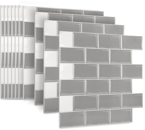 JOIEYOU Fliesenaufkleber, 10 Stück Klebefliesen aus PVC, Peel and Stick Tiles Wandfliesen Selbstklebend 30x30 cm für Küchen Bad - Grau Fliese