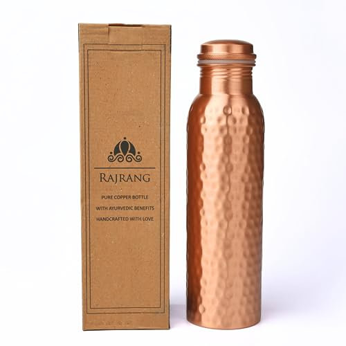 RAJRANG Bouteille d'eau en cuivre martelé 34oz Ayurveda conception de perte de fuite sauvage pour le sport Fitness Yoga 1000 ml