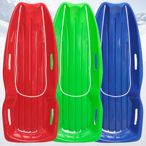 3Pack Plastic Snow Sled for Kids & Adults - 46.5 × 19 Downhill Toboggan Snow Sled with Pull Rope & Handles- Flexible Toboggan Sleds Winter Snow Sledding for Outdoor, L