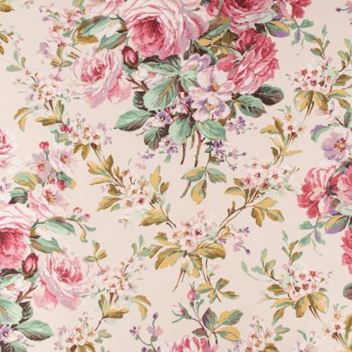 SCHÖNER LEBEN. Canvas Dekostoff Baumwollstoff Halbpanama Rosen rosa 1,40m Br